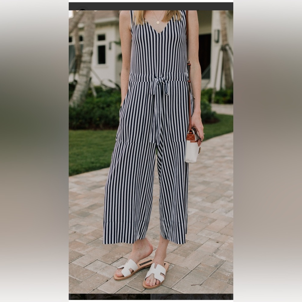 Mark D Sikes' label MDS Stripes Blue and White Striped Wide-Leg Jumpsuit-Size 2
